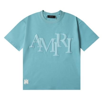 Amiri Staggered Logo Blue T-Shirt