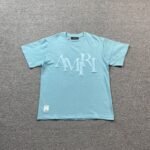 Amiri Staggered Logo Blue T-Shirt - Image 2