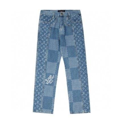 IMG10529 Louis Vuitton LV Blue Patchwork Denim Pants - Image 1