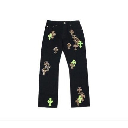 Jeans Chrome Hearts Green & Leopard Cross