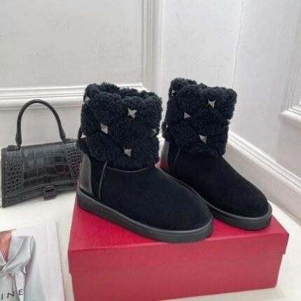 Valentino Boots Roman Stud Black Wool