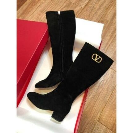 Valentino Boots Black Suede Knee High
