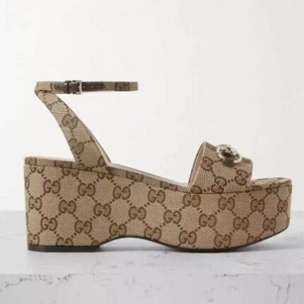 Gucci High Heel Horsebit Canvas Platform