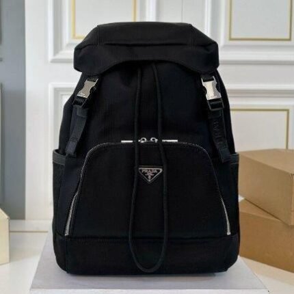 Backpack Prada Black Nylon with Drawstring Closure