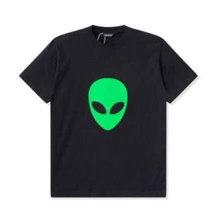 T-shirt Balenciaga Green Alien Face Black Oversized