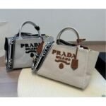 Prada Large Linen Blend Tote Bag