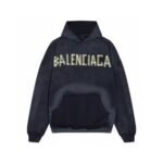 Hoodie Balenciaga BB Distressed Logo Black