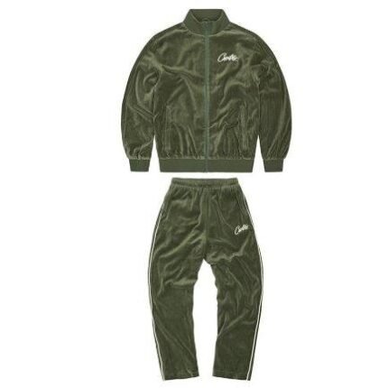 Tracksuit Corteiz Velour Green with White Logo