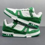 Louis Vuitton Trainer Green Monogram Denim White - Image 3