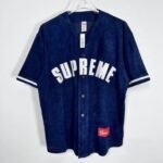 Jersey Supreme Button-Up Velour Logo Navy - Image 4