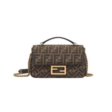 Bag Fendi Baguette Chain Midi In Tessuto Jacquard FF Marrone