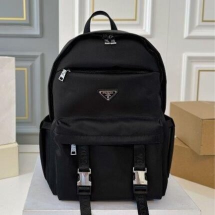 Backpack Prada Black Nylon with Silver Buckles
