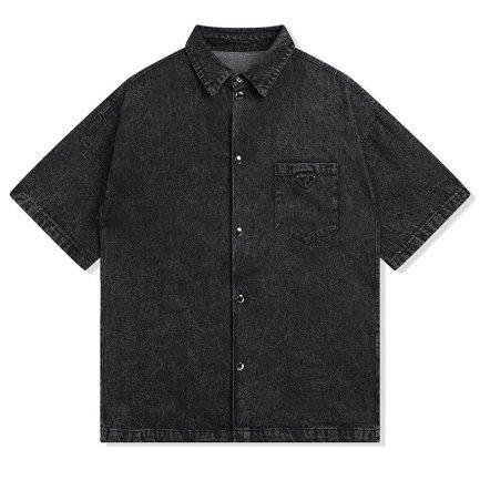 IMG9754 Shirt Prada Black Denim Button-Up Logo - Image 1