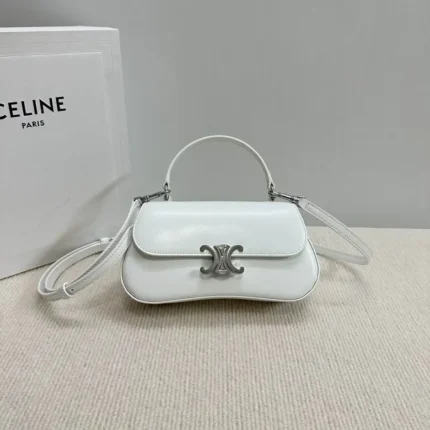Celine Lola In Shiny Calfskin Leather Bag White