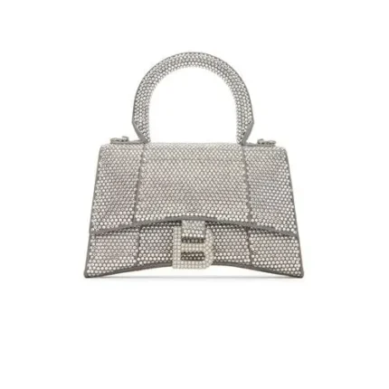 Balenciaga Over Strass Hourglass Top Handle Bag In Metallic Silver